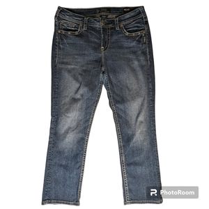 Silver Jeans Co Suki High Capri Women's Sz 30W x 23L Blue Embellished Pants